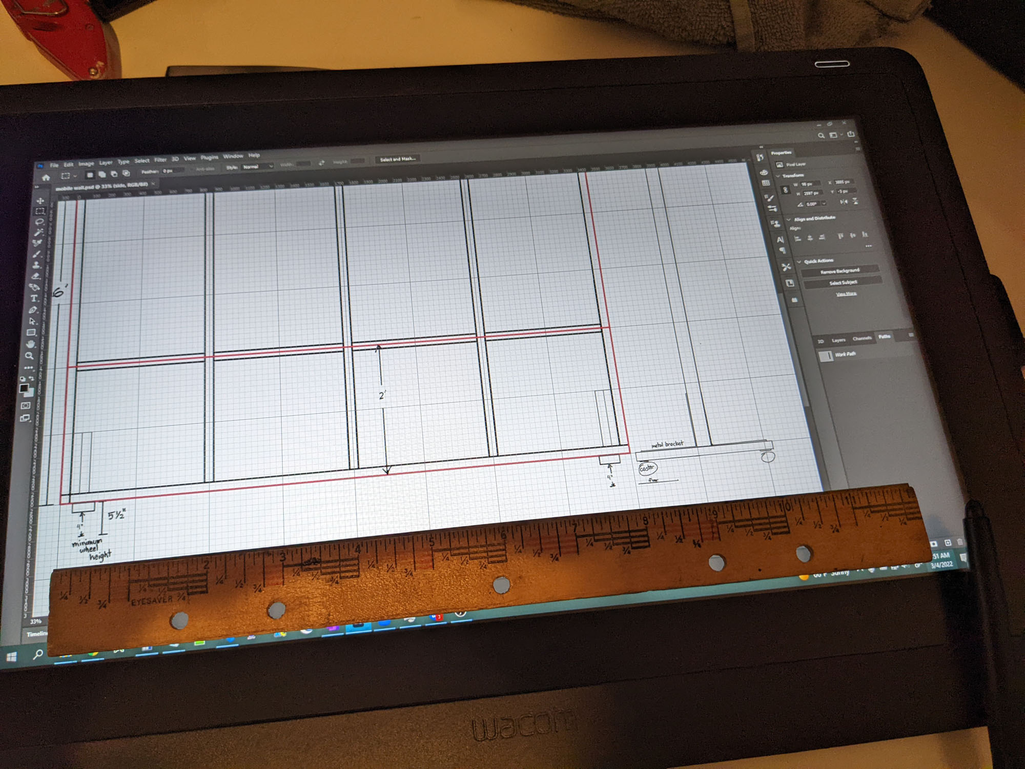 Planning out the sizes on a tablet